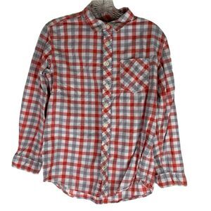 5/$15 Cherokee Shirt Boys Red Gray Plaid Button Down Long Sleeve Cotton L 12/14‎